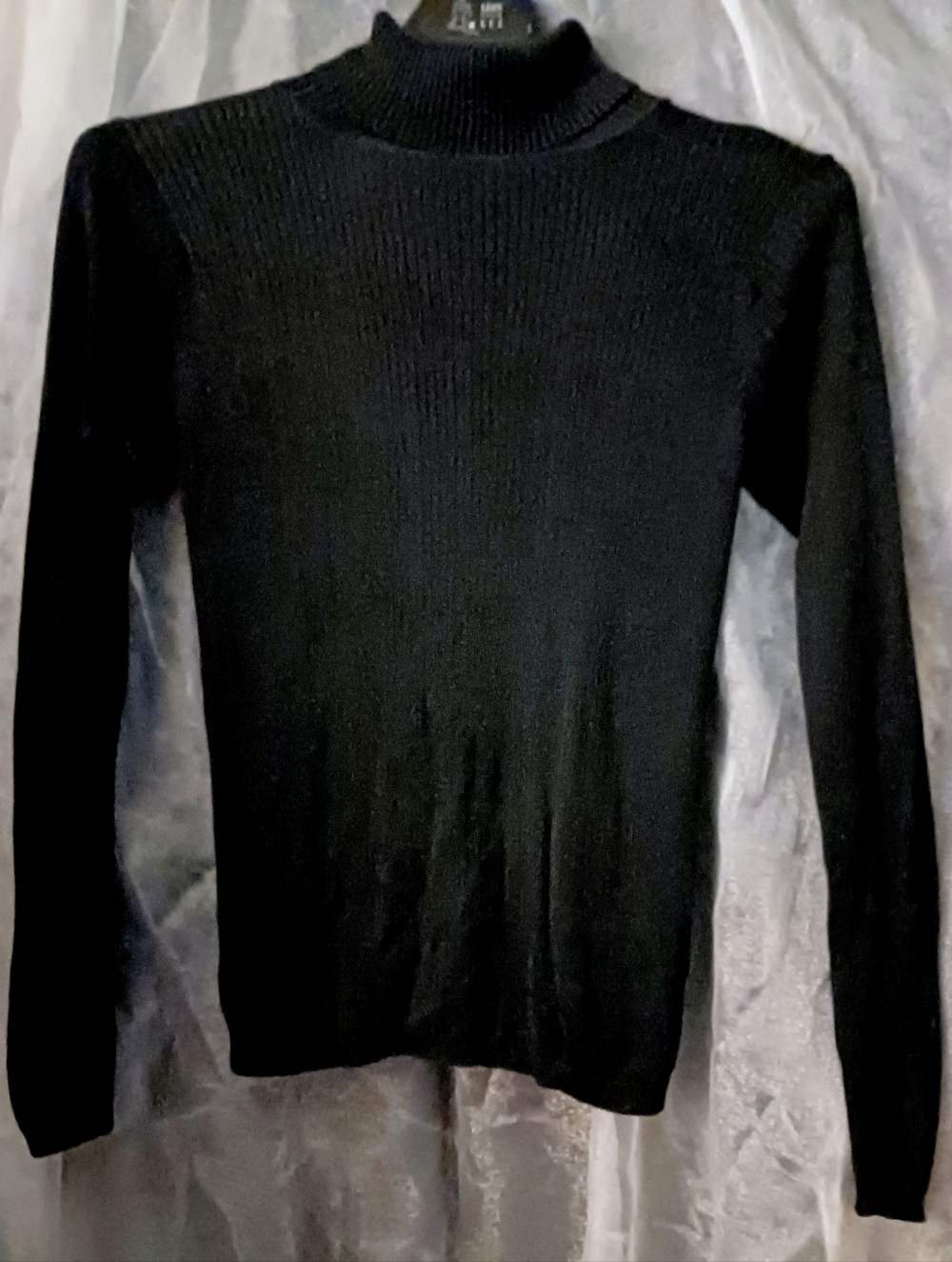 2 Ply Silk Black Ribbed Mock-Neck Sweater